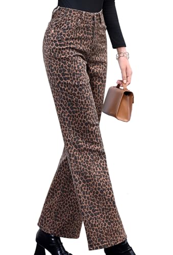 OSAB 88065 Damen Jeans Hose Bootcut Flare Schlaghose Leopard Print High Waist von OSAB