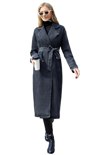 OSAB 88067 Casual Damen Jeans Mantel Denim Zweireiher m. Gürtel Jeansjacke von OSAB