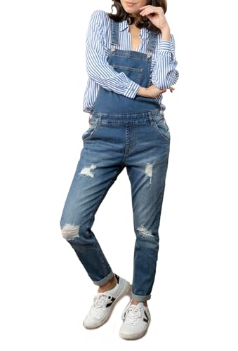 OSAB 88080 Damen Jeans Latzhose Hose Pants Träger Röhren Slimline Overall Destroyed Pants von OSAB