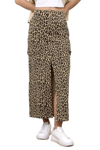 OSAB 88090 Slimline Damen Rock Maxi Bodyconrock Leopard Skirt Cargotaschen von OSAB