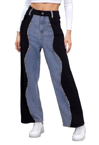 OSAB 88098 Coole Damen Jeans Wide Leg Bi-Colour Zweifarbig High-Waist Pants von OSAB