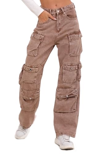 OSAB 88104 Damen Cargo Jeans Hose High Waist Regular Wide Baggy Boyfriend Pants von OSAB