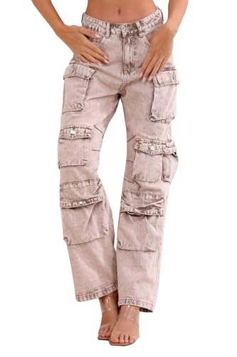 OSAB 88104 Damen Cargo Jeans Hose High Waist Regular Wide Baggy Boyfriend Pants von OSAB