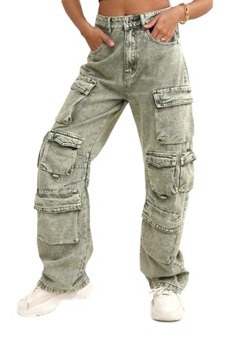 OSAB 88104 Damen Cargo Jeans Hose High Waist Regular Wide Baggy Boyfriend Pants von OSAB