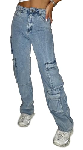 OSAB 88105 CDamen Cargo Jeans Hose Chino High Waist Regular Baggy Boyfriend Pants von OSAB