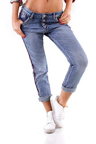 OSAB N10370 Damen Jeans Röhrenjeans Hose Baggy Boyfriend Haremscut Knopfleiste Streifen von OSAB