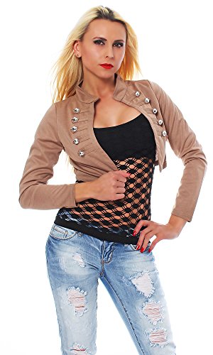 OSAB N10455 Damen Bolero Kurzjacke Blazer Jäckchen Jacke Army-Look Military (as3, Alpha, l, x_l, Regular, Regular, 4-braun) von OSAB