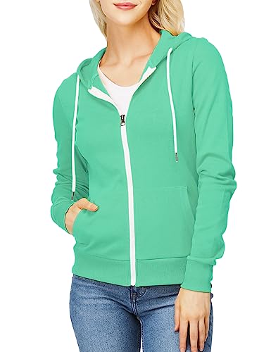 OSABASA Damen Slim Fit Zip Up Hoodie Leicht Langarm Kängurutasche Basic Freizeitkleidung, Oscwohol030-spearmint, XXL von OSABASA