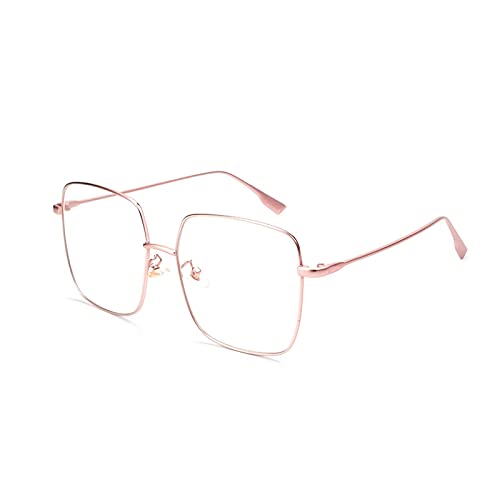 OSAGAMA Blaulichtblockierende Brille für Frauen Anti-Ermüdung Übergroße Quadratische Computerbrille Metallrahmenbrille für PC, TV Pink von OSAGAMA