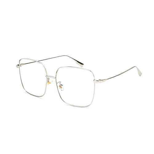 OSAGAMA Blaulichtblockierende Brille für Frauen Anti-Ermüdung Übergroße Quadratische Computerbrille Metallrahmenbrille für PC, TV Silver von OSAGAMA