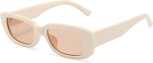 OSAGAMA Damen Rechteckige Sonnenbrille für Damen Herren Vintage Retro Rechteckige Mode Brille UV400 Schutz Beige von OSAGAMA