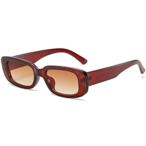 OSAGAMA Damen Rechteckige Sonnenbrille für Damen Herren Vintage Retro Rechteckige Mode Brille UV400 Schutz Braun von OSAGAMA
