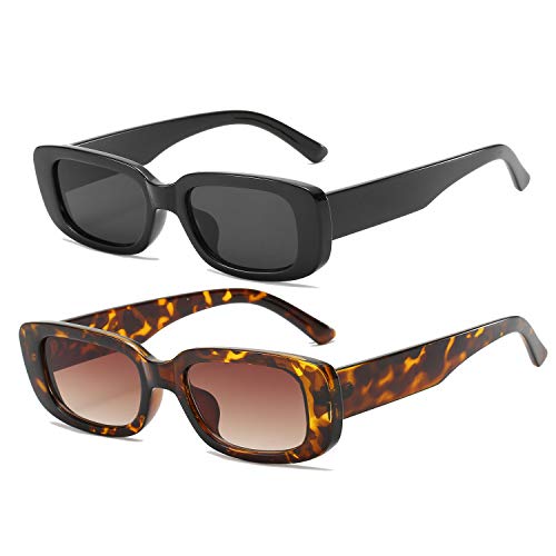 OSAGAMA Damen Rechteckige Sonnenbrille für Damen Herren Vintage Retro Rechteckige Mode Brille UV400 Schutz Schwarz+Leopard von OSAGAMA