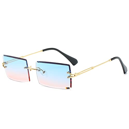 OSAGAMA Kleine Rechteckige Sonnenbrille Damen Herren Randlose Quadratische Brille Brillen UV400 Blau Rosa von OSAGAMA