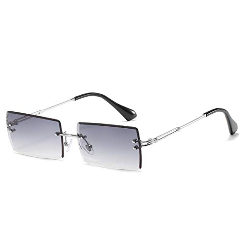 OSAGAMA Kleine Rechteckige Sonnenbrille Damen Herren Randlose Quadratische Brille Brillen UV400 (Farbverlauf Grau) von OSAGAMA