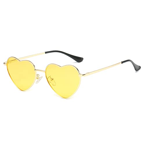OSAGAMA Polarisierte Herzform Sonnenbrille mit Metall Rahmen für Damen Herren Golden Gelb von OSAGAMA