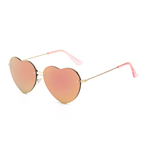 OSAGAMA Randlose Herzförmige Brille für Frauen Mädchen mit Metallrahmen Hippie Sunbrille Gespiegeltes Rosa von OSAGAMA