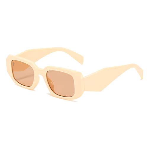 OSAGAMA Rechteckige Sonnenbrille für Damen Herren Trendige Sonnenbrille Schwarz Quadratisch Chunky Y2K Eyewear Beige von OSAGAMA