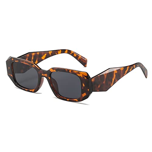 OSAGAMA Rechteckige Sonnenbrille für Damen Herren Trendige Sonnenbrille Schwarz Quadratisch Chunky Y2K Eyewear Leopard/Grau von OSAGAMA