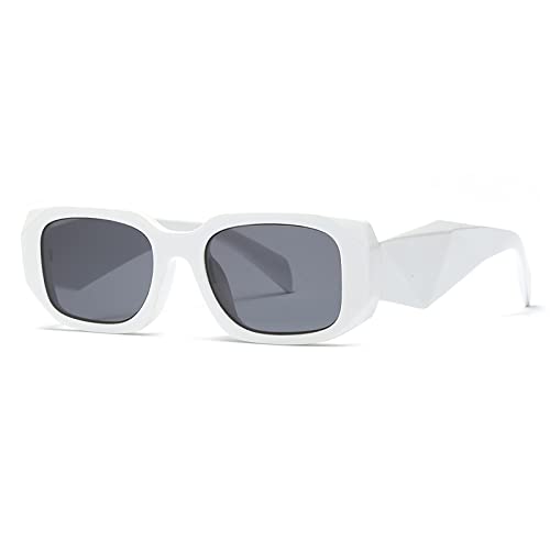 OSAGAMA Rechteckige Sonnenbrille für Damen Herren Trendige Sonnenbrille Schwarz Quadratisch Chunky Y2K Eyewear Weiß/Grau von OSAGAMA