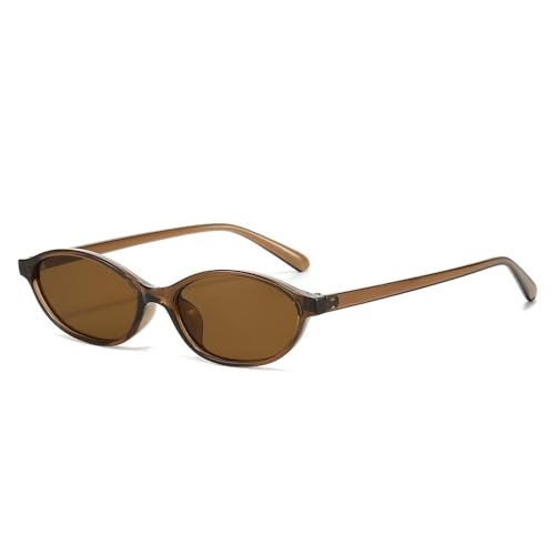 OSAGAMA Retro Ovale Sonnenbrille 90s Modische Schmale Brille Sunglasses für Damen Herren (Dunkel Braun) von OSAGAMA