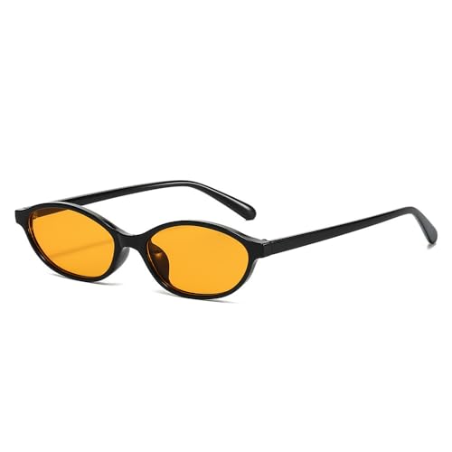 OSAGAMA Retro Ovale Sonnenbrille 90s Modische Schmale Brille Sunglasses für Damen Herren (Schwarz Gelb) von OSAGAMA