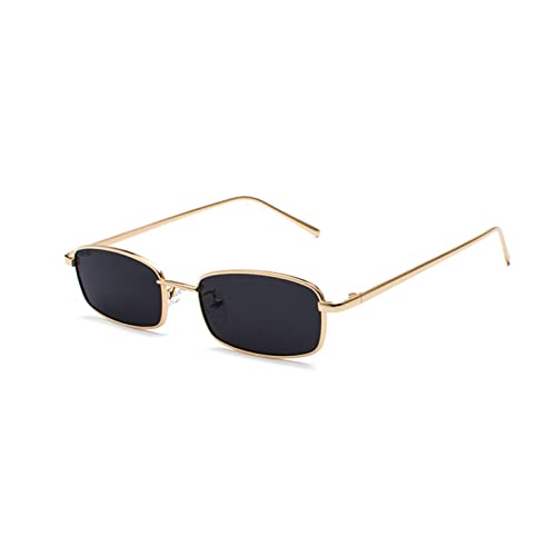 OSAGAMA Retro Rechteckige Sonnenbrille Metall Rahmen Mehrfabige Brille für Damen Herren Golden Schwarz von OSAGAMA