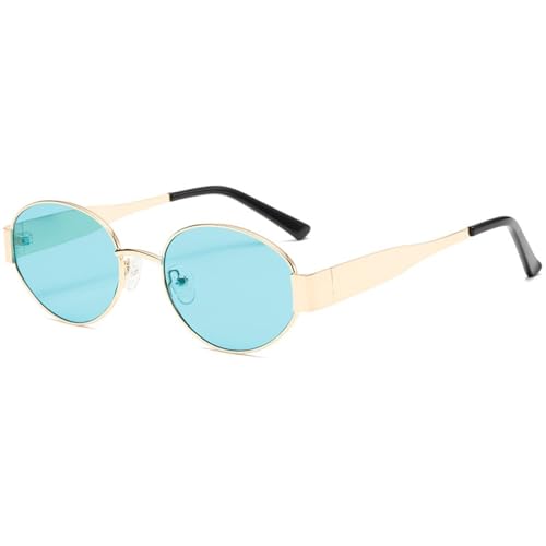 OSAGAMA Retro Runde Ovale Sonnenbrille Metall Rahmen Fashion Sunglasses für Damen Herren Golden Grün (Golden Blau) von OSAGAMA