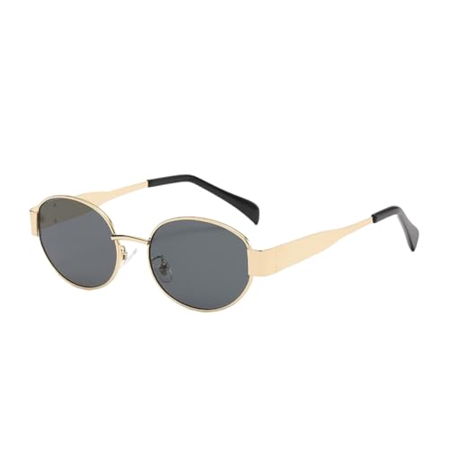 OSAGAMA Retro Runde Ovale Sonnenbrille Metall Rahmen Fashion Sunglasses für Damen Herren Golden Grün (Golden Grau) von OSAGAMA