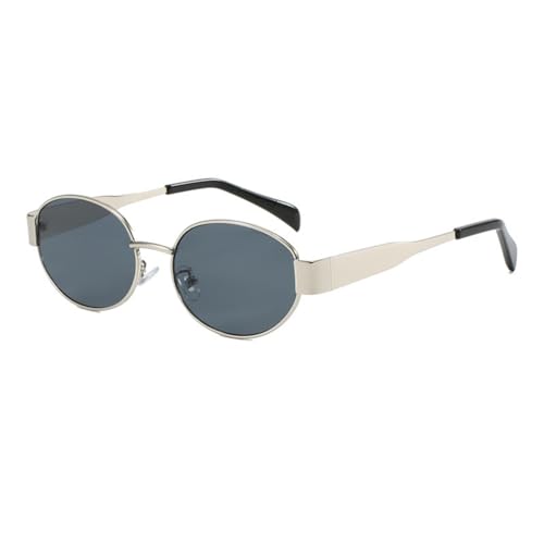 OSAGAMA Retro Runde Ovale Sonnenbrille Metall Rahmen Fashion Sunglasses für Damen Herren Silber Grau von OSAGAMA