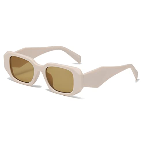 OSAGAMA Retro Sonnenbrille Rechteckige Chunky Brille UV Schutz für Damen Herren (Beige/Braun) von OSAGAMA