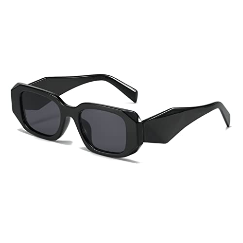 OSAGAMA Retro Sonnenbrille Rechteckige Chunky Brille UV Schutz für Damen Herren (Schwarz/Grau) von OSAGAMA