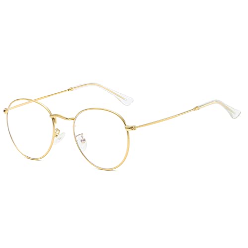 OSAGAMA Runde Blaulichtfilter Brille Damen Herren Blockieren Blaue Licht für PC, TV Computerbrille Ohne Sehstärke Gold von OSAGAMA