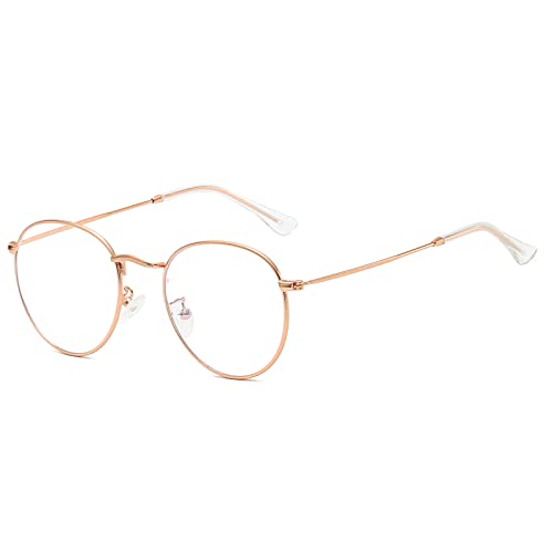 OSAGAMA Runde Blaulichtfilter Brille Damen Herren Blockieren Blaue Licht für PC, TV Computerbrille Ohne Sehstärke Rose Gold von OSAGAMA