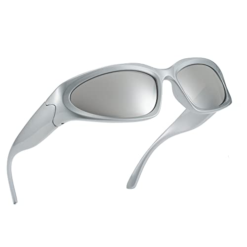OSAGAMA Rundum-Sonnenbrille für Männer und Frauen Swift Oval Outdoor Sport Shades Silber verspiegelte Brille Silber/Silber von OSAGAMA