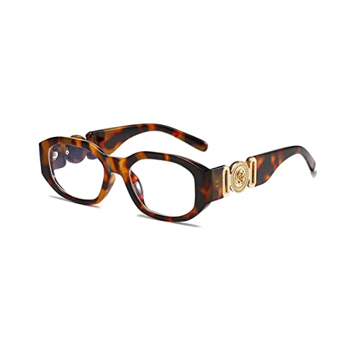 OSAGAMA Trendige Rechteckige Sonnenbrille für Damen Herren Unregelmäßige Vintage 90er Übergroß Brille UV-Schutz Antiblaulicht Leopard von OSAGAMA