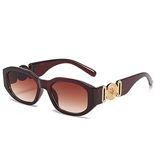 OSAGAMA Trendige rechteckige Sonnenbrille für Damen Herren unregelmäßige Vintage 90er Brille UV-Schutz Braun/Farbverlauf Braun von OSAGAMA