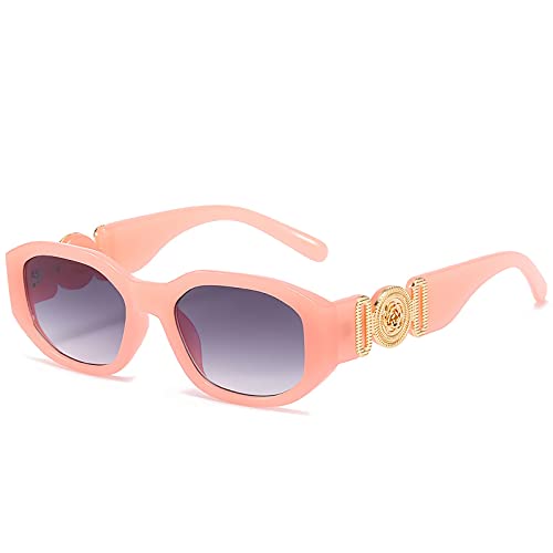 OSAGAMA Trendige rechteckige Sonnenbrille für Damen Herren unregelmäßige Vintage 90er Brille UV-Schutz Rosa/Grauverlauf von OSAGAMA