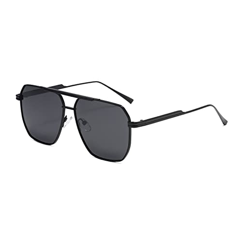 OSAGAMA Übergroße Quadratische Polarisierte Sonnenbrille für Damen Herren Vintage Retro-Brille Metallschirme UV400-Schutz (Schwarz/Grau) von OSAGAMA