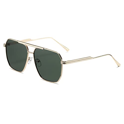 OSAGAMA Übergroße Quadratische Polarisierte Sonnenbrille für Damen Herren Vintage Retro-Brille Metallschirme UV400-Schutz Gold/G15 von OSAGAMA