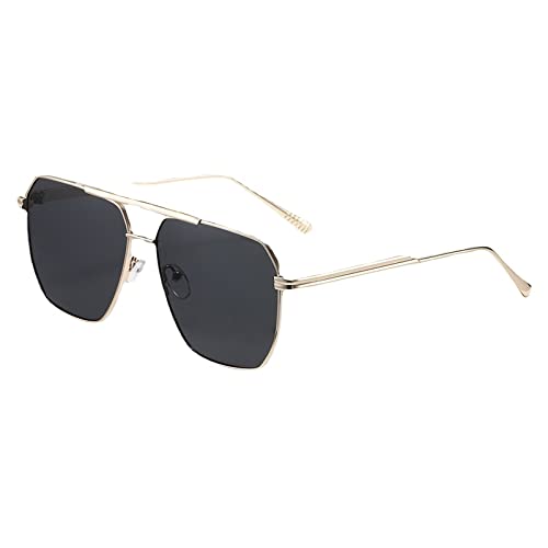 OSAGAMA Übergroße Quadratische Polarisierte Sonnenbrille für Damen Herren Vintage Retro-Brille Metallschirme UV400-Schutz Gold/Grau von OSAGAMA