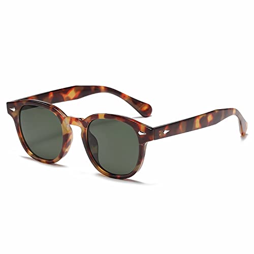 OSAGAMA Vintage Retro Runde Sonnenbrille für Damen Herren Fashion Brille Leopard Dunkelgrün von OSAGAMA