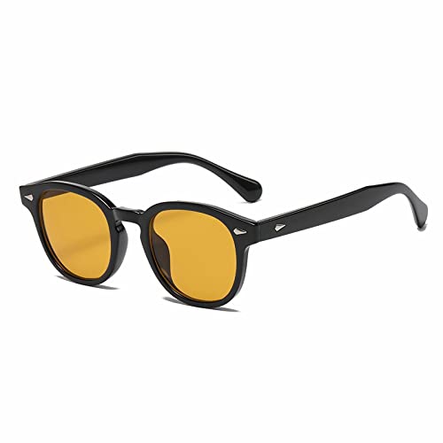 OSAGAMA Vintage Retro Runde Sonnenbrille für Damen Herren Fashion Brille Schwarz Gelb Getönt von OSAGAMA