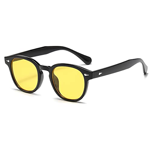 OSAGAMA Vintage Retro Runde Sonnenbrille für Damen Herren Fashion Brille Schwarz Hellgelb von OSAGAMA