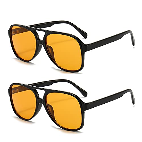 OSAGAMA Vintage Retro Sonnenbrille Gelb Getönte Brille für Damen Herren (Gelb*2) von OSAGAMA