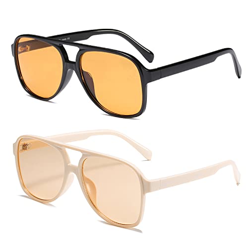 OSAGAMA Vintage Retro Sonnenbrille Gelb Getönte Brille für Damen Herren (Gelb+Beige) von OSAGAMA