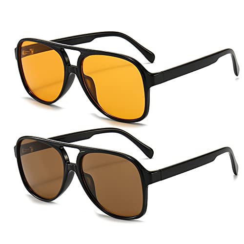 OSAGAMA Vintage Retro Sonnenbrille Gelb Getönte Brille für Damen Herren (Gelb+Braun) von OSAGAMA