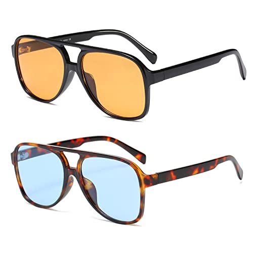 OSAGAMA Vintage Retro Sonnenbrille Gelb Getönte Brille für Damen Herren (Gelb+Leopard Blau) von OSAGAMA