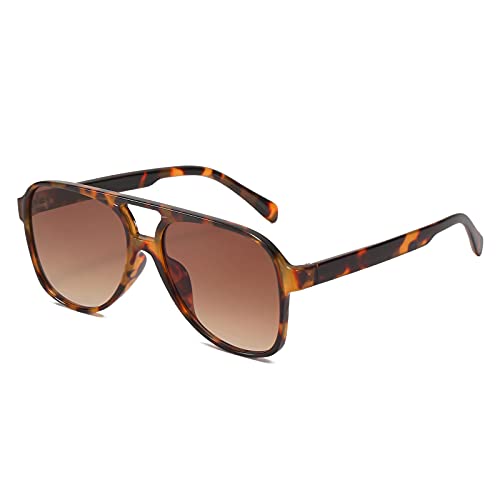 OSAGAMA Vintage Retro Sonnenbrille Gelb Getönte Brille für Damen Herren (Leopard Braun) von OSAGAMA