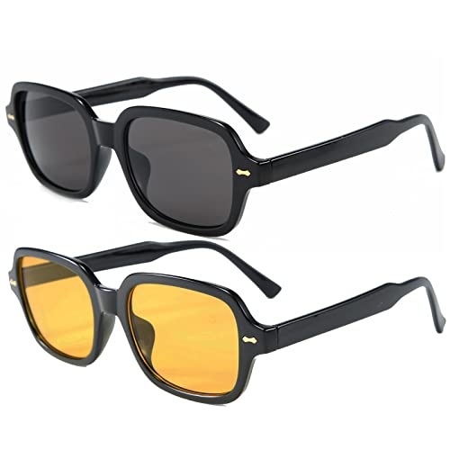 OSAGAMA Vintage Retro Sonnenbrille für Damen Herren Fashion Square Sonnenbrille Fashion (Schwarz+Gelb getönt) von OSAGAMA